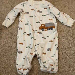 Carter's Cream Footie with Car Pattern